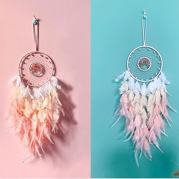 Dream Catcher, Handmade Dreamcatcher with Healing Crystal Stone, Tree of Life Dream Catchers Hanging Ornament for Home Bedroom Birthday Party, Perfect Craft Gift for Kids… (Pink)