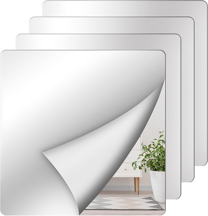 Shiftshade Wall Stickers - Unbreakable Self-Adhesive Mirror Tiles for Bedroom, Home, Gym, Door - Acrylic Shatterproof Sheets, Panels (8x8 Inch, 4 Pcs)