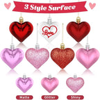 Valentine's Day Decor Heart Ornaments 36 Pcs Heart Shaped Baubles Red Pink White Hanging Decorations for Valentine's Day Christmas Wedding Anniversary