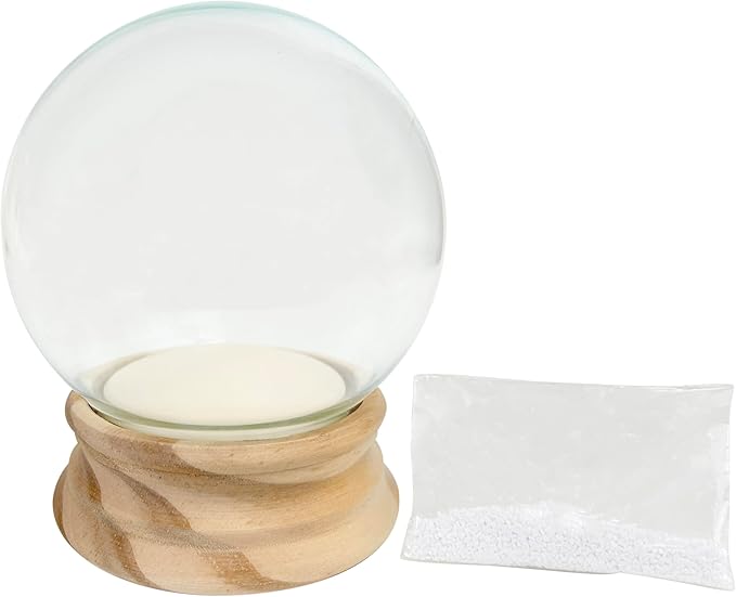 National Artcraft 4" Diameter Snow Globe | Water Globe | with Unfinished Birch Wood Base | Rubber Seal | Snow Flakes - Neck Opening is 2-9/16" - (1/Pkg)