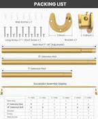 Closet Rods for Hanging Clothes, 17 to 54 Inches Stepless Adjustable Metal Closet Rod, 1.3 Inches Heavy Duty Clothes Hanging Rod for Closet Wardrobes Laundry RV, Golden