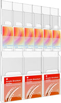 Acrylic Brochure Holder Wall Mount, Magazine and Pamphlet Display, Clear Literature Organizer Rack for 12 Pamphlets and 6 Magazines, Flyer Pamphlet Holder with Business Card Holders and Index Tabs
