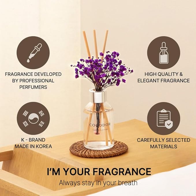 COCODOR Flower Reed Diffuser Set / 3.4oz / White Jasmine/Scent Diffuser with Sticks Home Fragrance Reed Diffuser for Bathroom Shelf Decor
