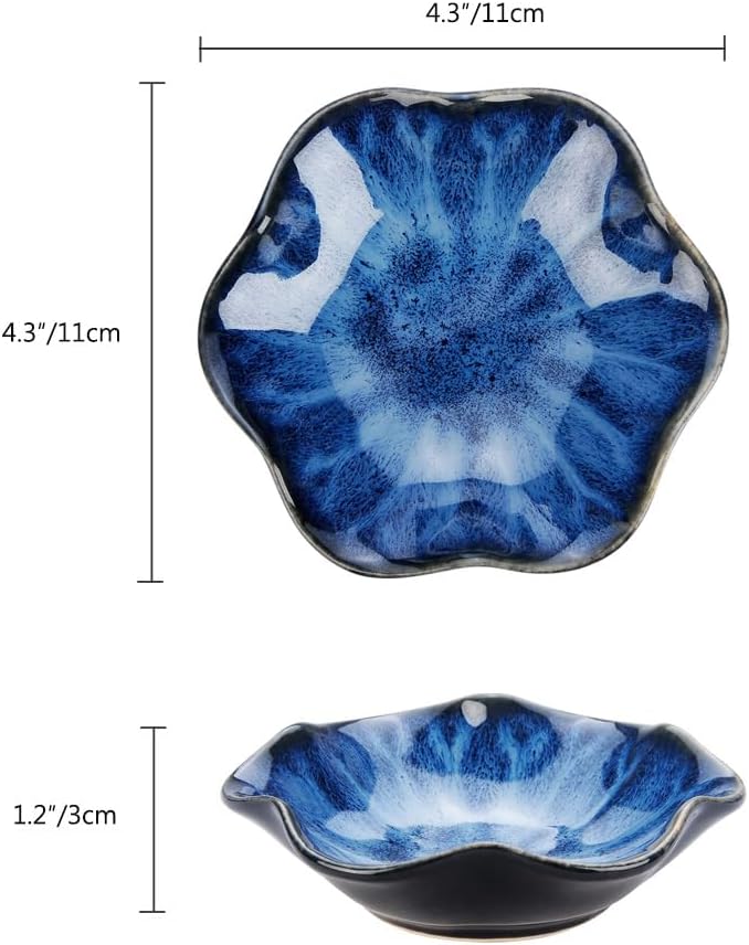 2PCS Lotus Leaf Shape Ring Holder Dish, Small Key Bowl, Ceramic Trinket Tray Jewelry Dish Organizing Necklace Earrings for Mom Friend Sister, All Jewelries Are NOT Included.White+Deep Blue.