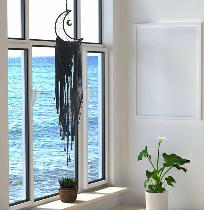 Dream Catchers Moon Dream Catcher with Light, Black Dream Catcher for Girls Boys Bedroom Wall Decor Christmas Decor, Macrame Dream Catchers Boho Room Decor for Teen Girls Boy Birthday Gift Women