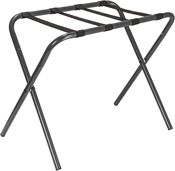 Household Essentials Luggage Rack, Grey Frame with Black Straps