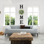 Wooden Home Sign with Artificial Peach Heart Eucalyptus Wreath for O, Hanging Farmhouse Wall House Autumn Decor Wood Letters for Wall Art Rustic Home Decor, Wall Decor for Living Room Kitchen Entryway