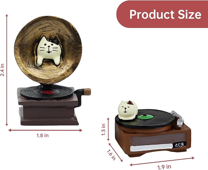 RAQWI Cat Vintage Phonograph and Record Player Figurine Suitble for Office, Home Decoration Perfect for Cat Lovers