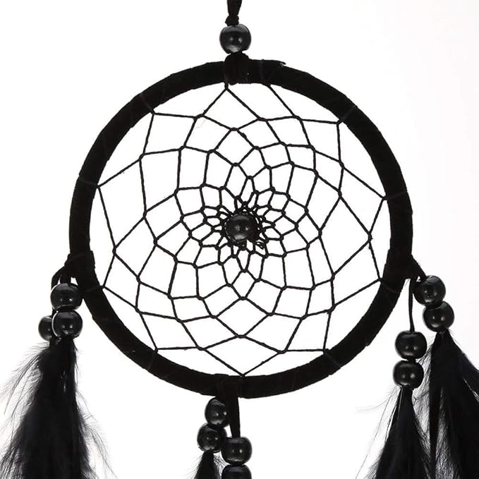 Native Indian Dream Catcher, Colorful/White/Black Dream Catcher with Feathers and Bead for Car Kids Bedroom Wall Hanging Decoration Ornament (Black)