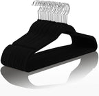 MIZGI Premium Velvet Hangers (50 Pack) - Heavy Duty, Non Slip Felt - Velvet Suit Hangers, Black with Chrome Hooks, Space Saving