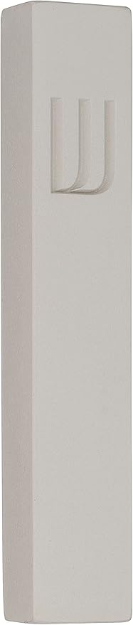 A&S Mezuzot Modern Concrete Mezuzah Case with Scroll, Easy Peel and Stick Mezuza (Grey+ Engraved Shin, 6 Inches)