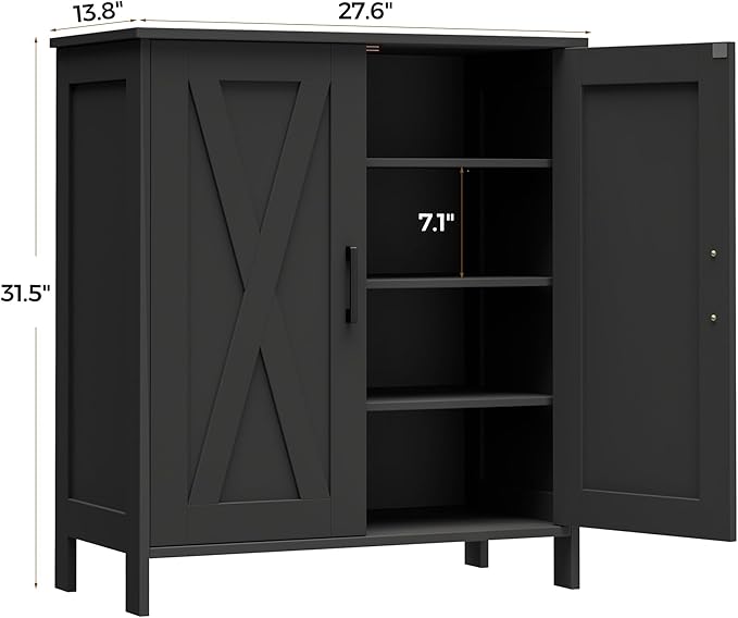 Farmhouse Shoe Cabinet with 2 Barn Doors & Wood Legs, 5-Tier Shoe Storage Cabinet with 3 Adjustable Shelves, Tall Shoe Rack Organizer for Closet, Shoe Organizer for Entryway, Hallway, Black