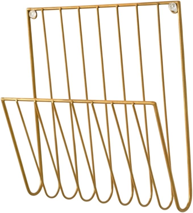 Gold Wall Mounted Magazine Rack and File Holder, A Sturdy Iron Organizer for Mail, Letters, Folders, and Papers,Decorative for Home Office or Study Room