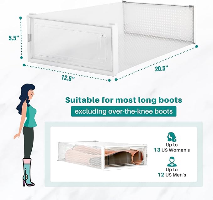 PARANTA 12-Piece Boot and Shoe Storage Box, Stackable Clear Plastic Shoe Box, Space-Saving Shoe Organizer for Boots, Sneakers, and High Heels, Clear