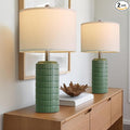 PoKat 24" Modern Ceramic Table Lamps Set of 2 for Bedroom, Green Bedside Lamps for Night Stands, Farmhouse House Decor Nightstand Table Lamps for Living Room End Table Green