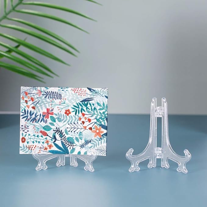 Artliving 4" Clear Plastic Stand Cookie Holder Display Stand Place Card Holder Display Easels at Weddings, Birthday Party(24 Pack)
