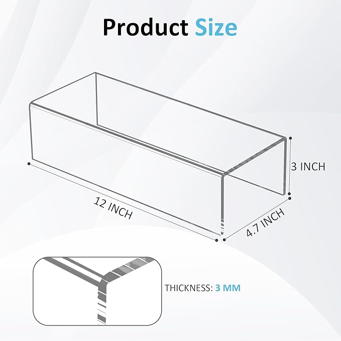 Sezanrpt Acrylic Shelf Riser 12x4.7x3 pack of 2, Desktop Rectangular Acrylic Tray Pedestal Stand for Funko Pop Figure, Bags, 12x4.7x3 Inch