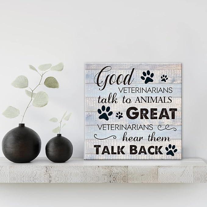 Funny Veterinarian Gifts Farmhouse Dog Canvas Wall Art Decor Veterinary Vet Gift for Women Good Veterinarians Talk To Animals Rustic Sign Painting Plaque Home Decoration (8 X 8 Inches, Framed)