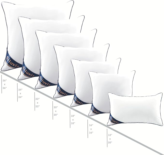 Siluvia Decorative 12x20 Pillow Inserts Set of 2 - Square Throw Pillows with 100% Cotton Cover for Sofa, Couch, and Bed - White