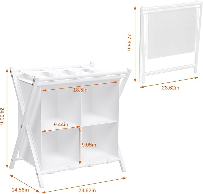 aboxoo Luggage Rack with storage, Guest Room Folding Suitcase Stands, Holds up to 120 lb, Space Saving Suitcase Holders for guest room, Bedroom Hotel, White