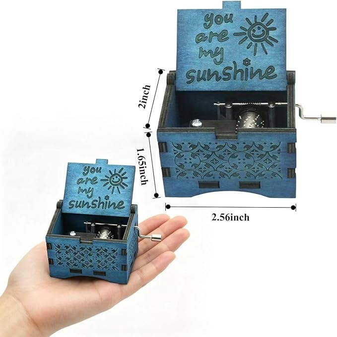 Dream Loom Wooden Music Box-You are My Sunshine, Hand Crank Vintage Engraved Musical Boxes Gifts for Birthday Christmas Valentine Mother’s Day