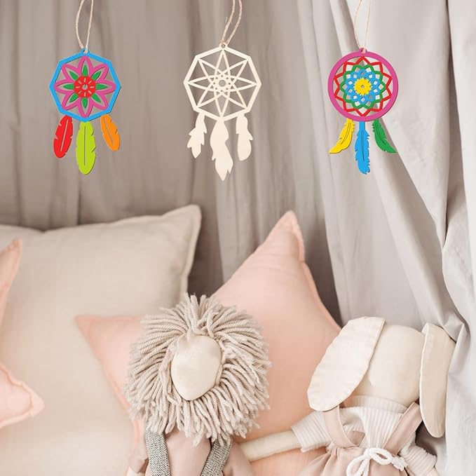 PRETYZOOM Wooden Dream Catcher Pendant 4.33 x 2.95 in with Tassel – Woven Boho Wall Hanging for Bedroom, Dorm & Living Room Decor, for Teens, Women & Gift Giving