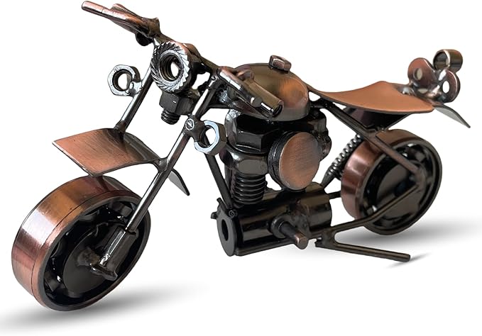 Metal Motorcycle Decor, Copper Cruiser Motorcycle Figurine,5.9”x3.5”Unique Iron Motorcycle Sculpture,Cool Home Office Desk Decor,Art Gift Vintage,Birthday Gift for Men Boyfriend Husband