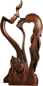 BGCOPPER Wooden Kissing Couple Ornament, Abstract Couple Portrait Sculpture Romantic Love Statue Decor Gift for Women Anniversary Valentine Wedding - 10 Inch