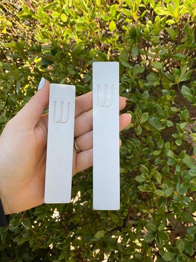 A&S Mezuzot Modern Concrete Mezuzah Case with Scroll, Easy Peel and Stick Mezuza (Ivory+ Gold Shin, 5 Inches)