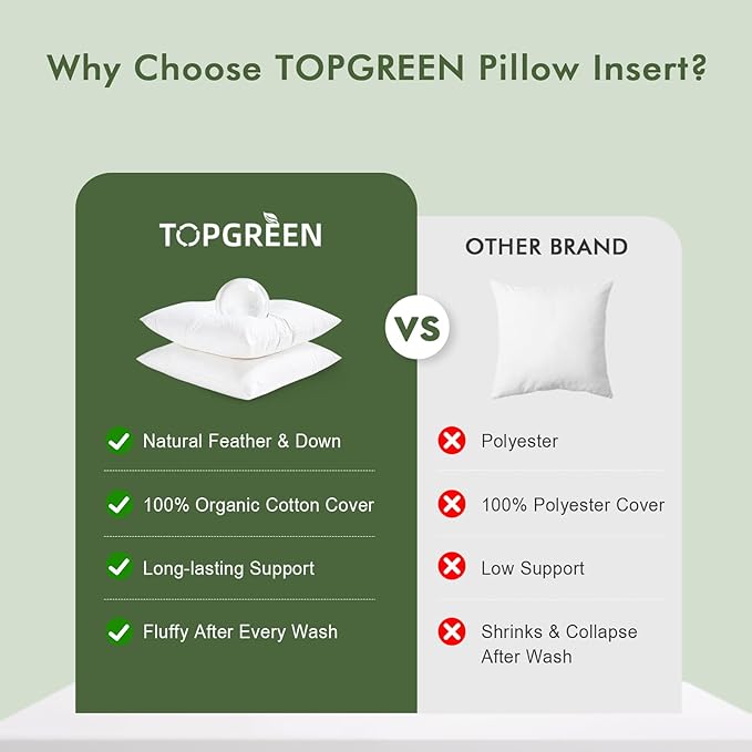 Feathers Down Pillow Inserts 26x26, Set of 2, Euro Pillow Insert with 100% Organic Cotton Shell, Soft Decorative Throw Pillow for Living Room, Sofa, Couch, or Bed (White)