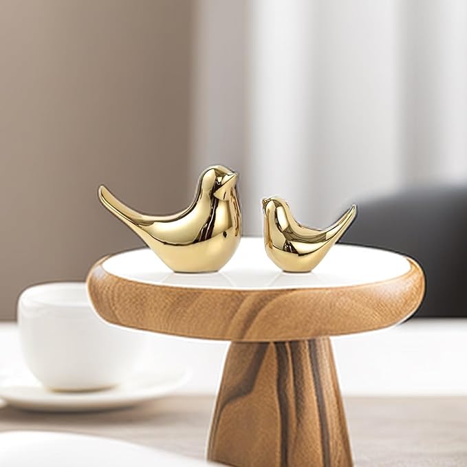 Small Animal Statues, Gold Bird Figurines Home Decor, Modern Home Decorative, Ceramic Decor for Office Desktop, Bookshelf, Bedroom, Living Room, Cabinets (Gold 2 Pcs)