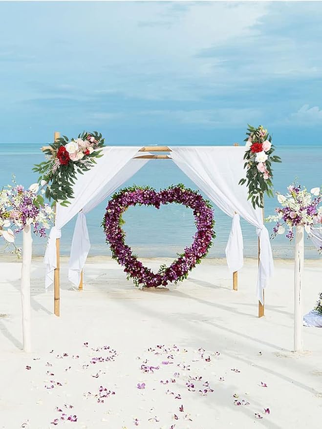 CDQL 2Pcs Wedding Welcome Sign Floral Decoration,Artificial Flower Swag Wedding Arch Decor, Wedding Flower Swag for Wedding Ceremony and Reception Arrangement (Champagne)