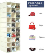 Libeder Hanging Closet Organizers 30 Section Shoe Shelves, Shoe Storage Hanging Shoe Holder, Breathable No-wover Fabric for Shoes, Beige