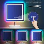 LOAAO 32"X32" LED Bathroom Mirror with Lights, Anti-Fog, Dimmable, RGB Backlit + Front Lighted, Bathroom Vanity Mirror for Wall, Memory Function, Waterproof, Tempered Glass