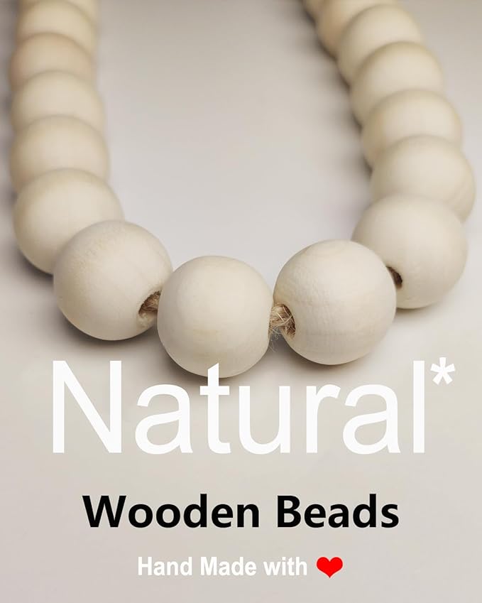 Boho Decor Wood Beads Garland Farmhouse Wall Hanging Decorations Natural Wooden Bead Tassel Decorative for Coffee Table Christmas and Prayer (Nature, 58")