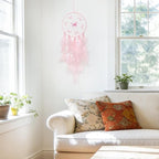 Pretty Jolly Dreamy Girls Butterfly Dream Catcher Wall Decor Fairy Pink Feather Baby Dreamcatcher Handmade Home Décor Wall Hanging for Nursery Bedroom Girls Birthday Gift