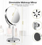 DEIOVWXS Makeup Mirror, 3000mAh Rechargeable Double-Sided Magnifying Vanity Mirror with 3 Colors, 1X/10X, Adjustable Brightness, Gift for Mom, Mothers Day, Women, Wife, Girls, Dorm Room Essential