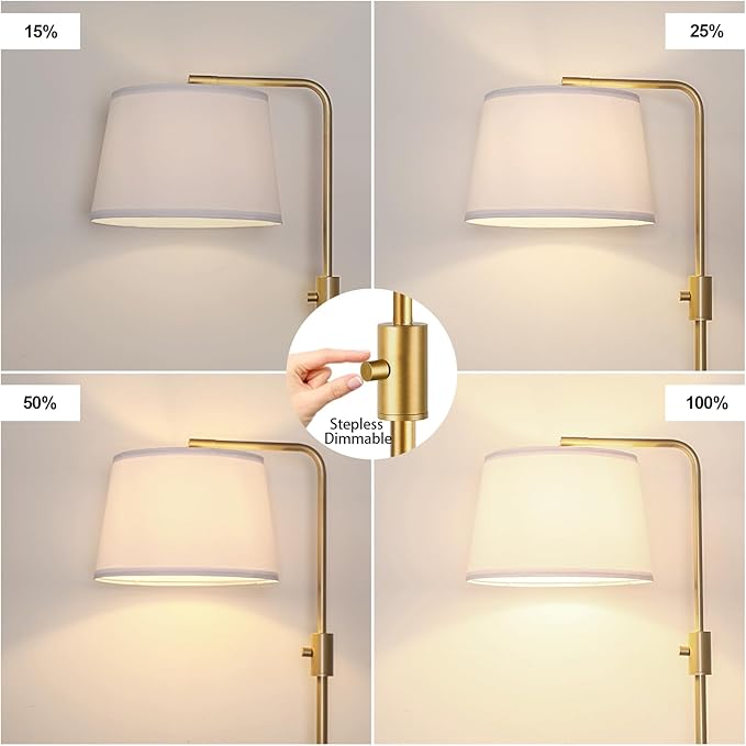 【Upgraded】 Dimmable Floor Lamp, 1000 Lumens LED Edison Bulb Included, Arc Floor Lamps for Living Room Modern Standing Lamp with Shade, Tall Lamps for Living Room Bedroom Office Dining Room - Gold