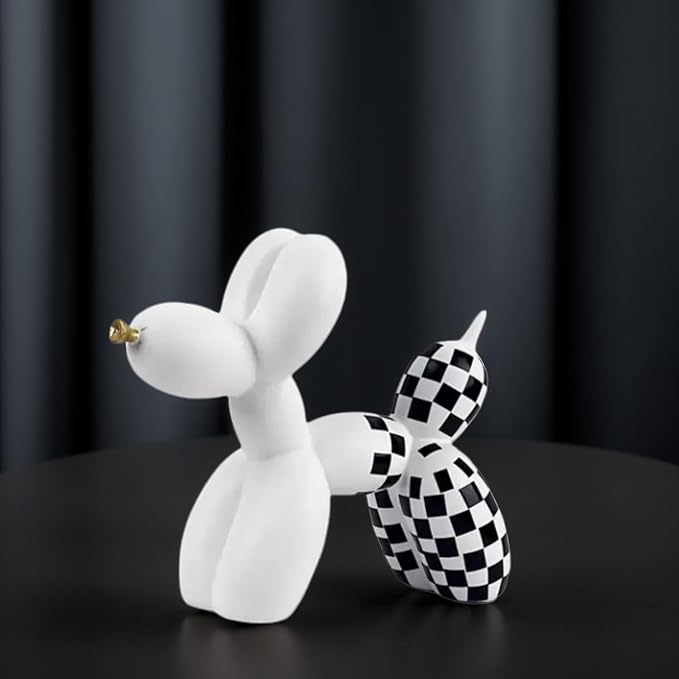 Resin Balloon Dog Sculpture - Collectible Figurines Decor for Home | Office Desktop Resin Decors Balloon Dog Decor (White Grid)