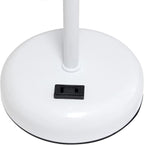 Oslo 19.5" Contemporary Bedside Power Outlet Base Standard Metal Table Desk Lamp in White with Aqua Drum Fabric Shade