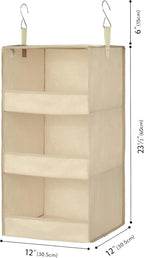 GRANNY SAYS 3 Shelf Hanging Closet Organizers and Storage, Collapsible Closet Storage Organizer with 2 Metal Hooks, Leak-Proof Hanging Shelves for Wardrobe, RV Camper, Locker, 2 Pack, Khaki