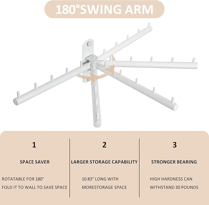 Swing Clothes Hanger Rack, Garment Racks Folding Clothes Bar Wall Mounted, 180°Rotation Laundry Drying Rack 304 Stainless Steel Space Saving for Laundry Room Bedroom Balcony, 9.45" Long