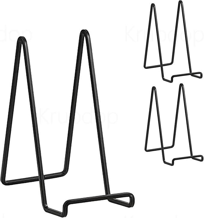 3 Pack 8 inch Metal Plate Stands for Display, Plate Holder Pictures Frame Easel Display Stand, Tabletop Picture Stand, Iron Easels for Display Photo Frames, Plates, Vinyl Record，Book, Sign（Black）