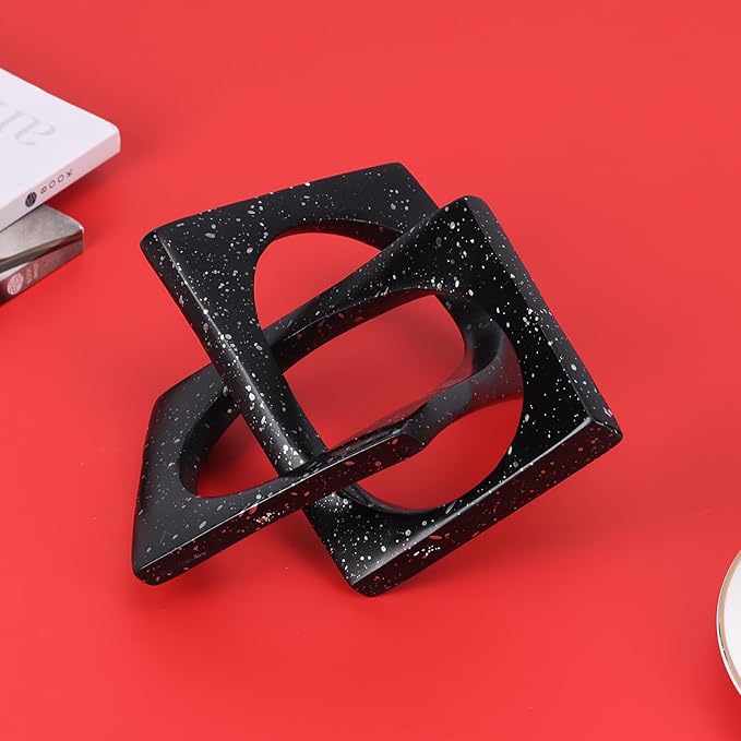 Modern Geometric Sculpture Black Knot Statue Decor, Home Bookcase Centerpiece Jax Decorative, Tabletop Sculpture and Figurines, For Home Decor Accent Cube Ornaments