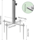 Beach Umbrella Stand Holders Heavy Duty Outdoor Base Umbrella Parasol Base Metal Grass with 4 Forks Spikes (Fit 1.1in-1.5in Pole,Galvanize) for Beach,Sand,Yard,Lawn
