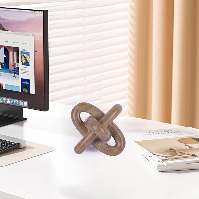 DOVDOV Wood-Toned Knot Sculpture, Triple-Knot Statue, Wood-Toned Home Decor, Ideal for accenting Rustic-Style Coffee Tables, Living Room TV Stands, Dining Tables, and entryway Shelving.