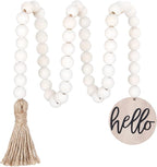 Meplait Hello Wooden Bead Garland with Tassel, Decorative Beads Home Decor Farmhouse Tassel Garland Boho Decor for Tiered Tray（38in）