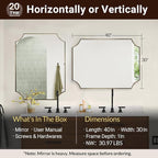 ANDY STAR 30x40 Inch Brushed Gold Mirror, Gold Scalloped Bathroom Mirror, Unique Rectangle Mirror in Never-Rust Stainless Steel Metal Frame, Wall Mount Vertical or Horizontal
