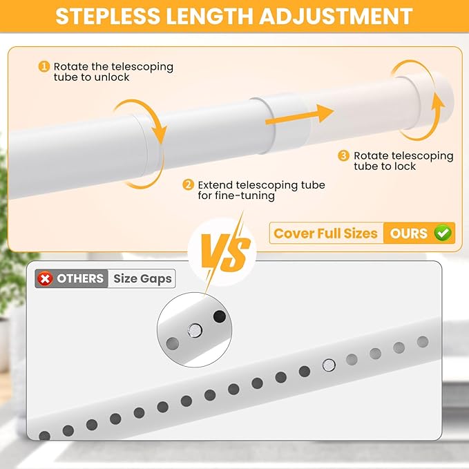 2 Pack Closet Rods for Hanging Clothes, 17-54 Inch No-Cut Stepless Adjustable Closet Rod, 1.3 Inch Heavy Duty Metal Closet Hanging Rod with Brackets, White Closet Bar for Closet, Laundry Room, RV