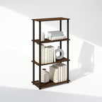 Furinno Turn-N-Tube Book Shelf, 4-Tier Bookshelf, Bookcase with Multipurpose Compact Display Rack, 11.6 x 23.6 x 43.2, for Living Room, Bedroom, Home Office, Walnut/Brown
